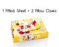 DaDa Bedding Sunshine Yellow Hummingbirds Floral Fitted Bed Sheet w/ Pillow Cases (JHW-925) - - Fitted Sheet