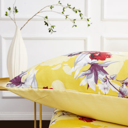 DaDa Bedding Sunshine Yellow Hummingbirds Floral Fitted Bed Sheet w/ Pillow Cases (JHW-925) - - Fitted Sheet