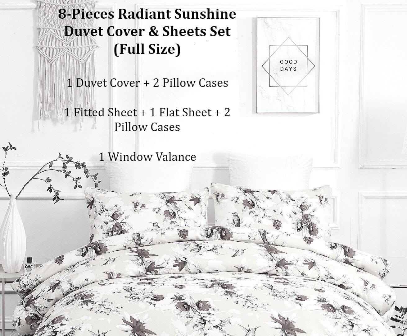 DaDa Bedding Yellow Hummingbird Duvet Cover, Sheets & Valance Set - Full - Duvet Covers