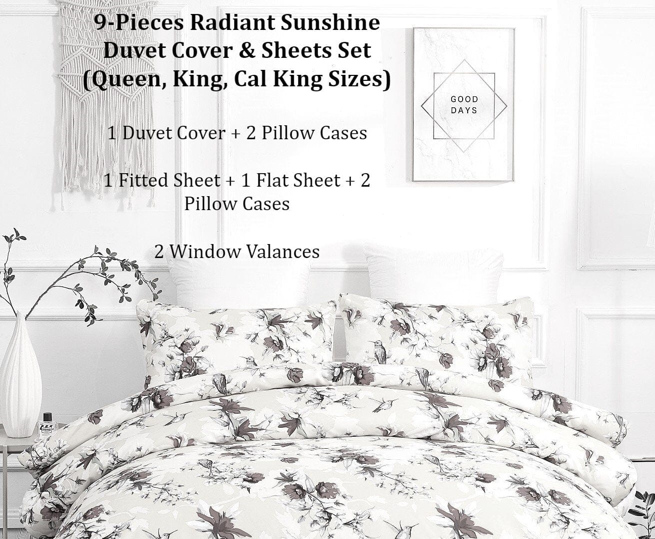 DaDa Bedding Yellow Hummingbird Duvet Cover, Sheets & Valance Set - Cal King - Duvet Covers