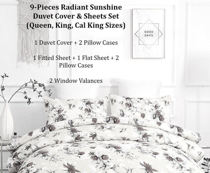 DaDa Bedding Yellow Hummingbird Duvet Cover, Sheets & Valance Set - Cal King - Duvet Covers