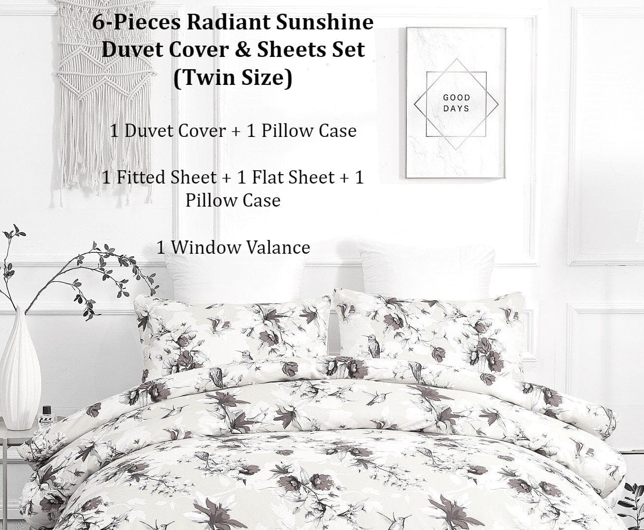 DaDa Bedding Yellow Hummingbird Duvet Cover, Sheets & Valance Set - Twin - Duvet Covers