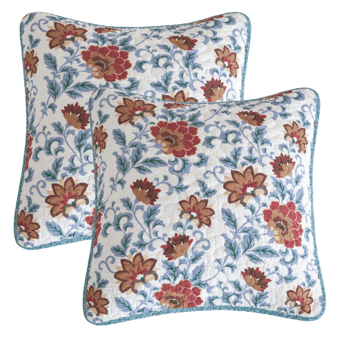 Tache Cotton Floral Jacobean Blue White Old World Garden Cushion Covers 2-Pieces (JHW-936) - 18 x 18 | 2-pack - Euro Sham / Cushion Cover