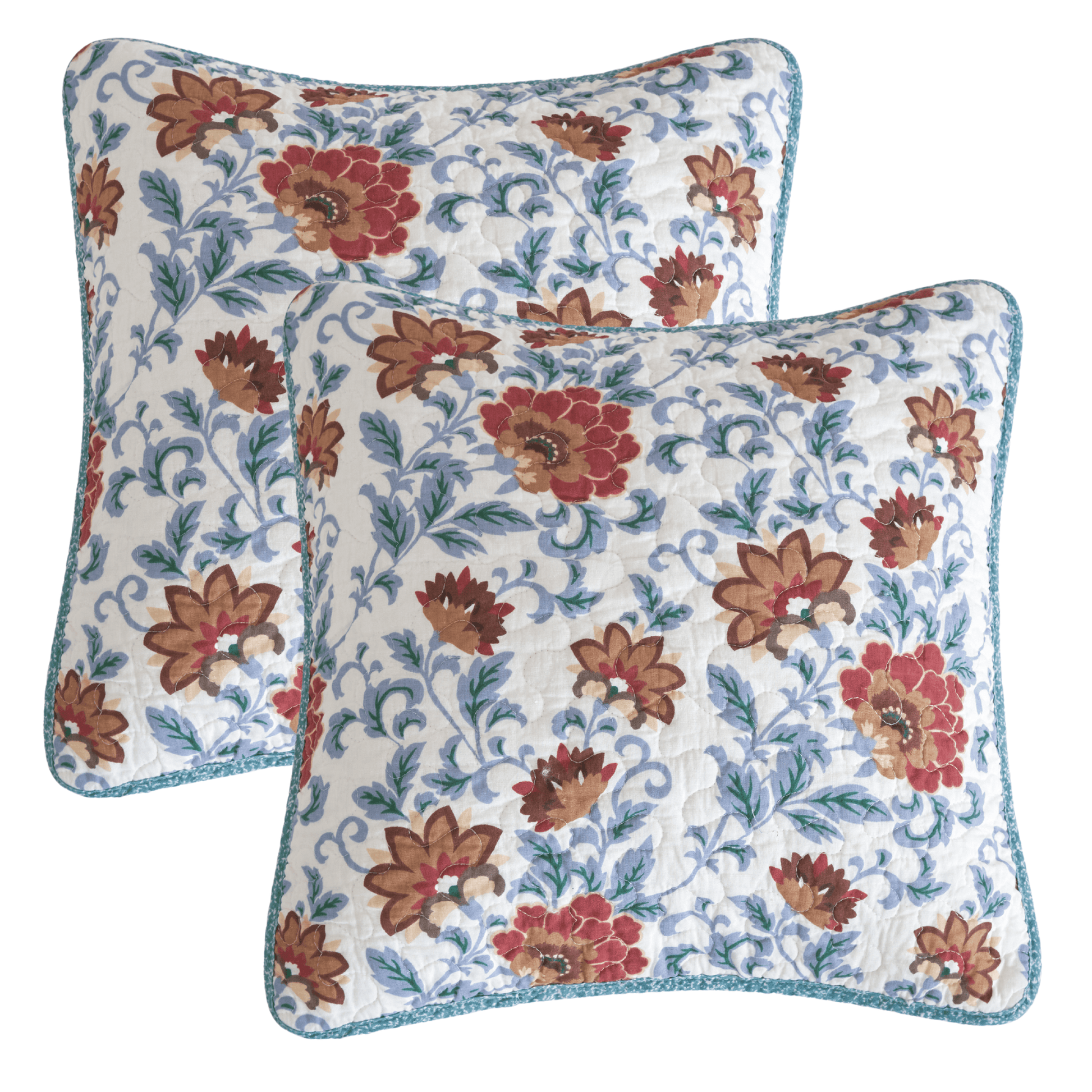 Tache Cotton Floral Jacobean Blue White Old World Garden Cushion Covers 2-Pieces (JHW-936) - 18 x 18 | 2-pack - Euro Sham / Cushion Cover