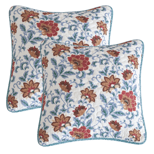 Tache Cotton Floral Jacobean Blue White Old World Garden Cushion Covers 2-Pieces (JHW-936) - 18 x 18 | 2-pack - Euro Sham / Cushion Cover