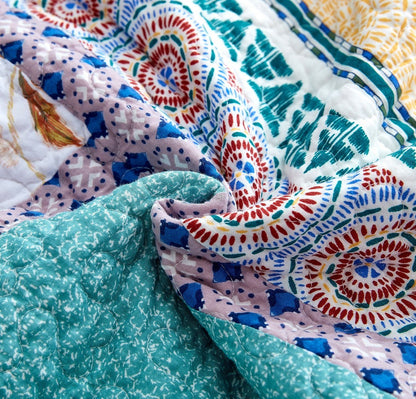 Tache Old World Garden Pastel Blue Yellow Red Hummingbirds Cotton Patchwork Quilt Set (JHW-936) - - Quilt / Bedspread
