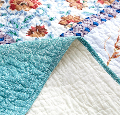 Tache Old World Garden Pastel Blue Yellow Red Hummingbirds Cotton Patchwork Quilt Set (JHW-936) - - Quilt / Bedspread