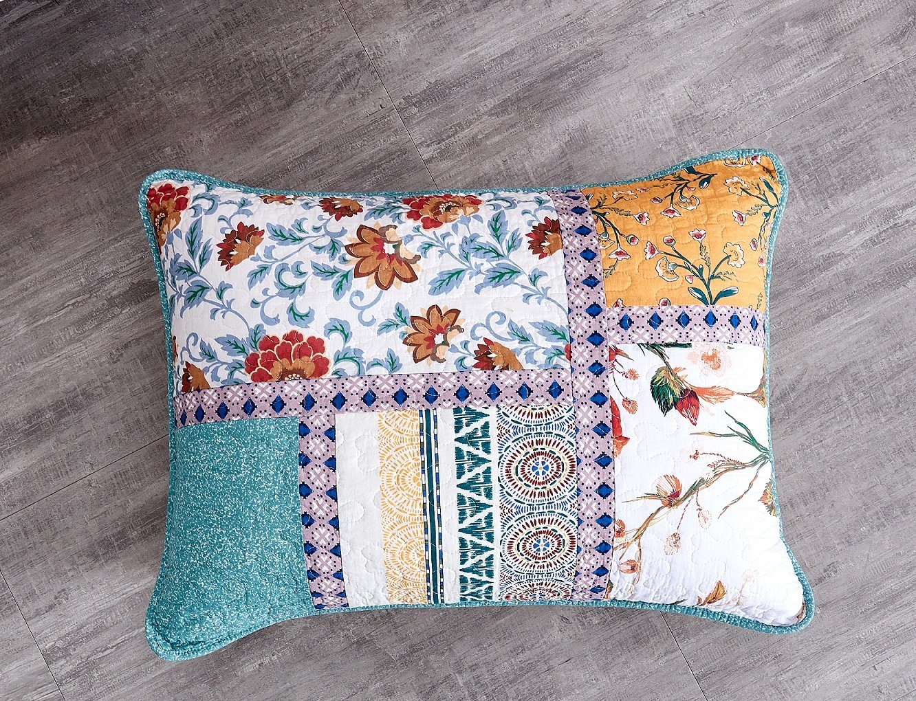 Tache Cotton Patchwork Blue Yellow Old World Hummingbirds Garden Pillow Sham (JHW-936) - - Pillow Sham
