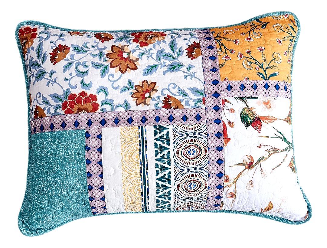 Tache Cotton Patchwork Blue Yellow Old World Hummingbirds Garden Pillow Sham (JHW-936) - - Pillow Sham