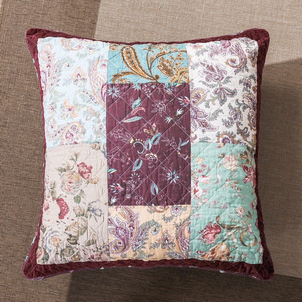 DaDa Bedding Patchwork Burgundy Red Velvet Floral Euro Pillow Cover, 26" x 26" (JHW-868) - - Throw Pillow Covers
