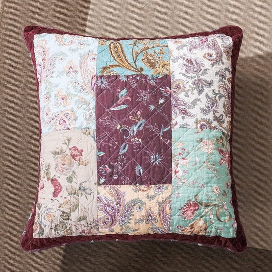 DaDa Bedding Patchwork Burgundy Red Velvet Floral Euro Pillow Cover, 26" x 26" (JHW-868) - - Throw Pillow Covers