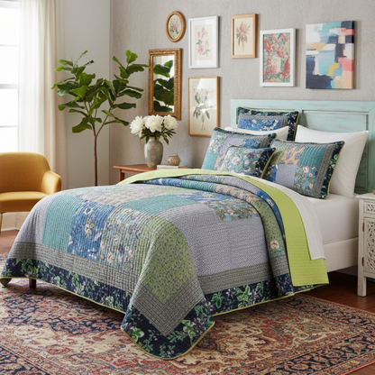 Tache Cotton Bohemian Tropical Calla Lily Quilted Patchwork Bedspread Set (JHW-687) - - Quilt / Bedspread