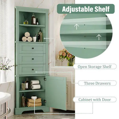 Green Triangular Tall Cabinet With 3 Drawers and Adjustable Shelves - Kia Day Design