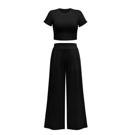 Jiggle Lounge Wide Pants Set Black