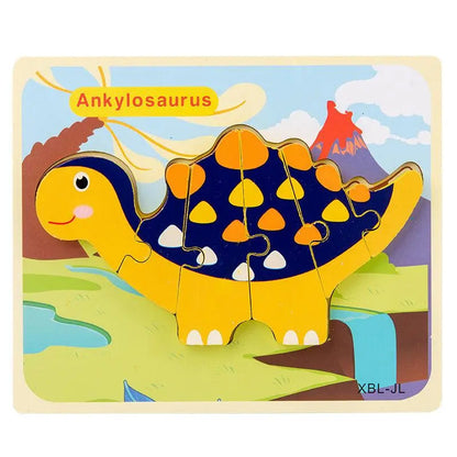 Wooden 3D Montessori Dinosaur Jigsaw Puzzles Ankylosaurus