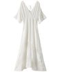 Olaesa Womens Lace Maxi Dress Short Sleeve V Neck Party Dress Smocked Waist Boho Maxi Dress Bohemian Dress for Women White Kia Day Design