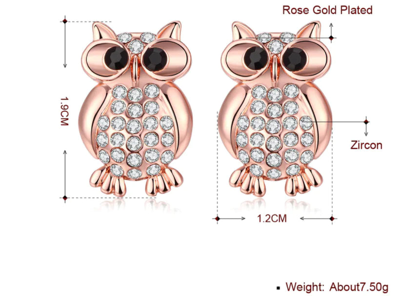 Fashion Owl Crystal Stud Earrings