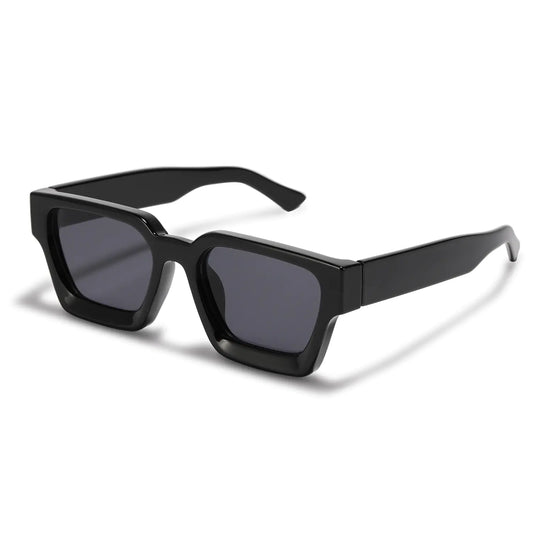 Rectangular Narrow Frame Sunglasses - Bright Black All Gray - sunglasses