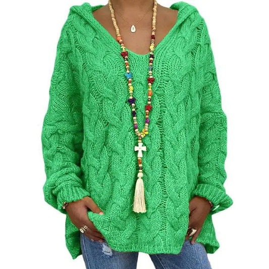 Women's Hooded Solid Color Knitted Sweater - Kia Day Design
