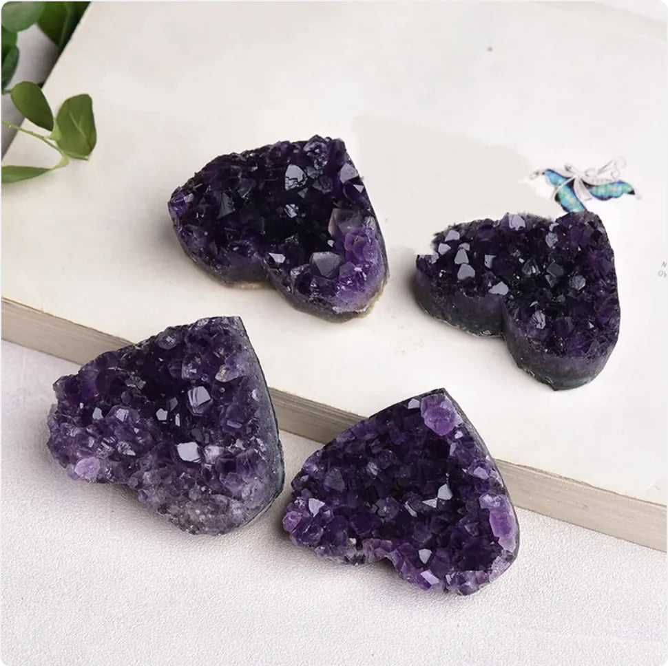 Natural Heart-Shaped Uruguay Amethyst Cluster - - crystal