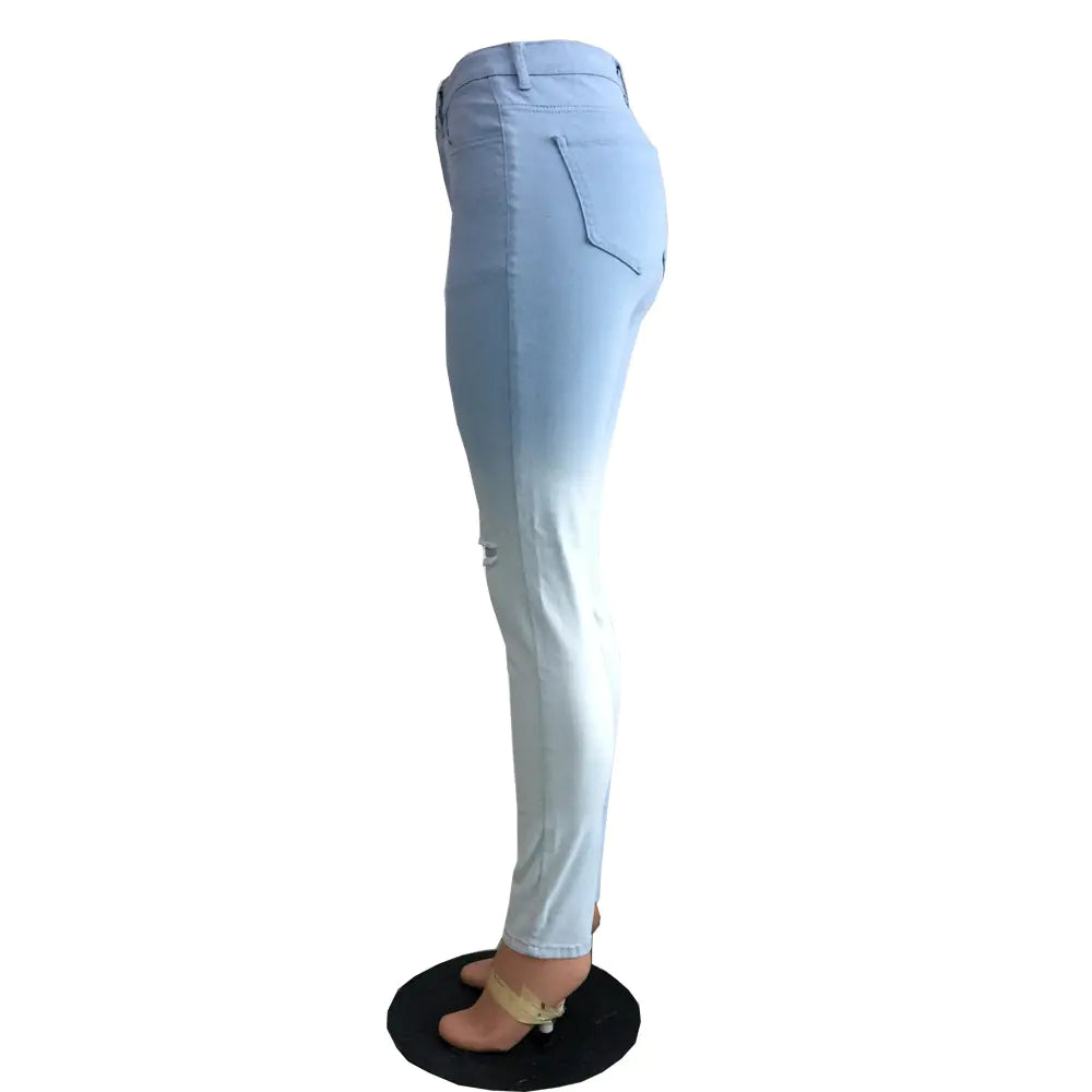 Blue-White Gradient Distressed Jeans for Cross-Border E-Commerce - Kia Day Design