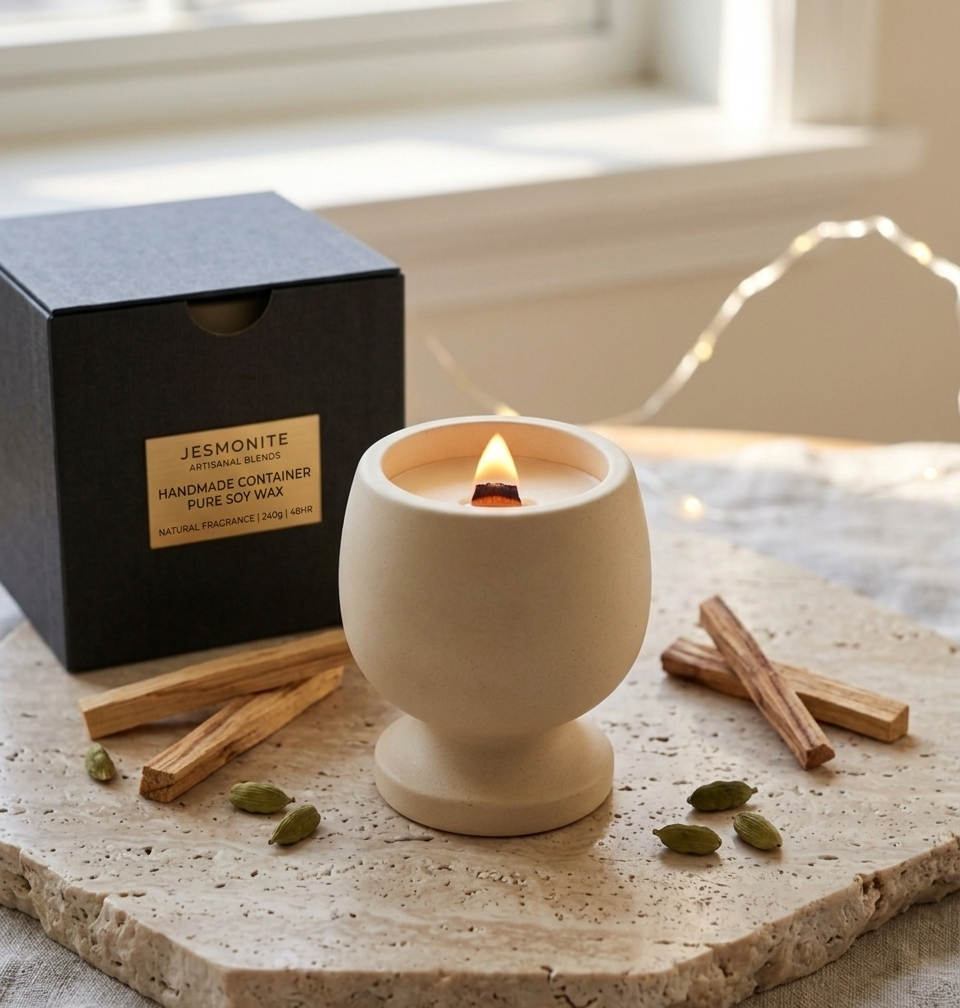 Jesmonite Pedestal Candle - - candles