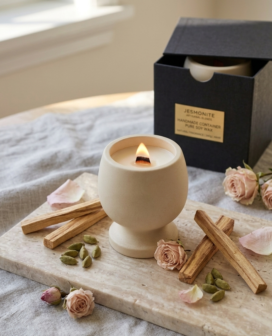 Jesmonite Pedestal Candle - - candles