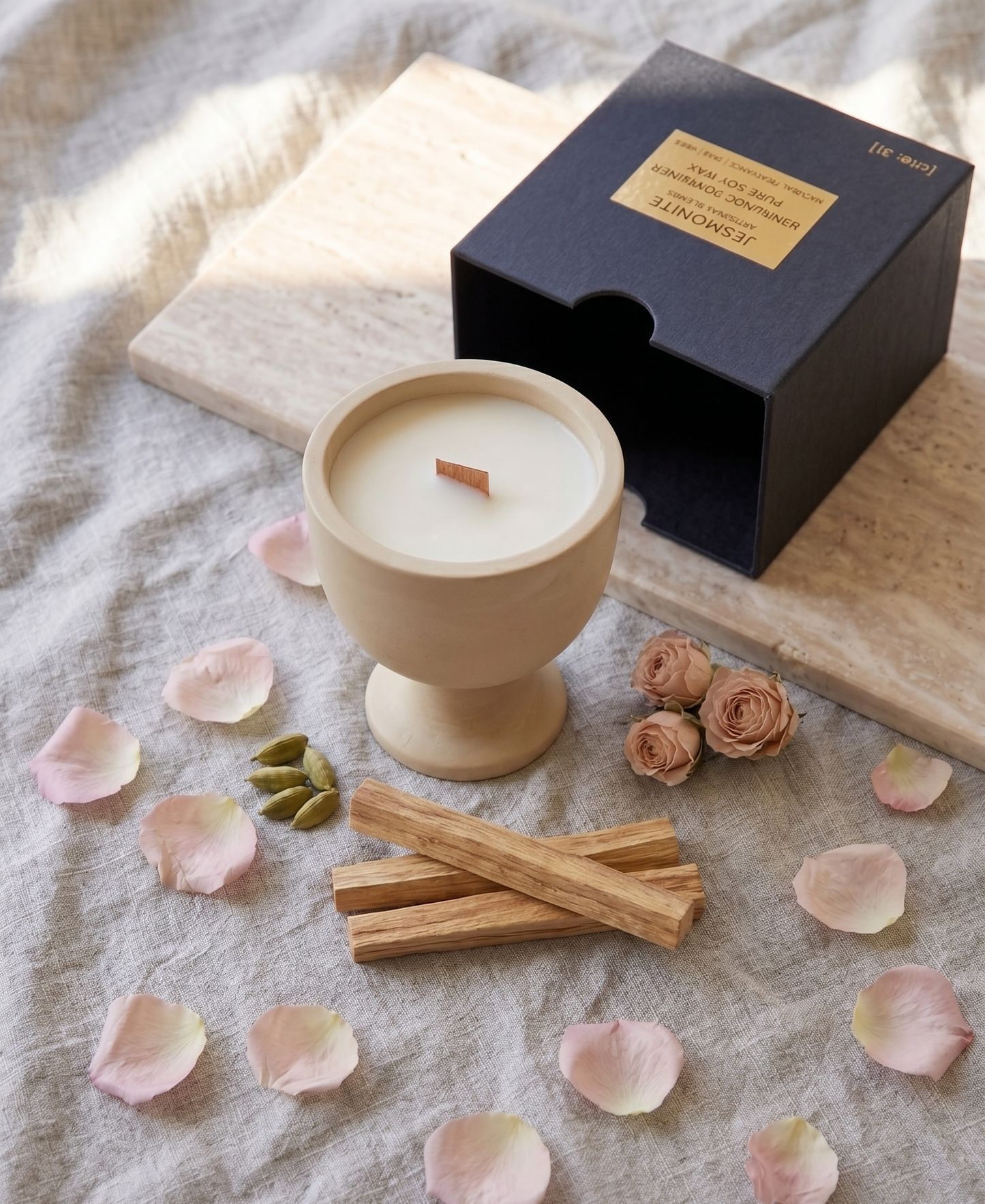 Jesmonite Pedestal Candle - - candles