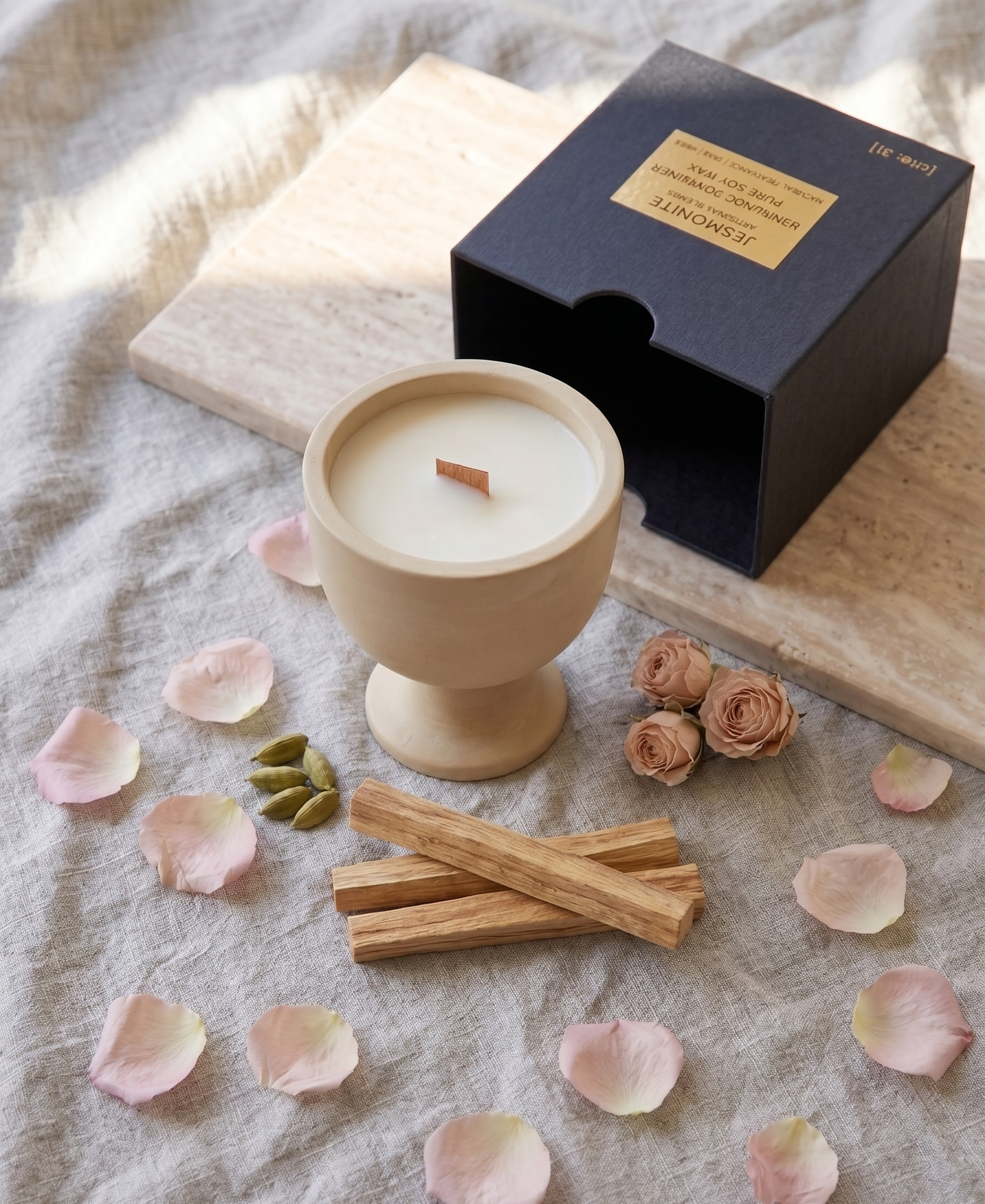 Jesmonite Pedestal Candle - - candles
