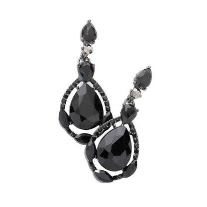 Crystal Rhinestone Teardrop Evening Earrings - Jet Black - Earrings