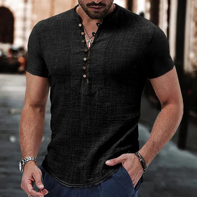 2023 Men's Casual V-Neck Button Short Sleeve Shirt - Kia Day Design