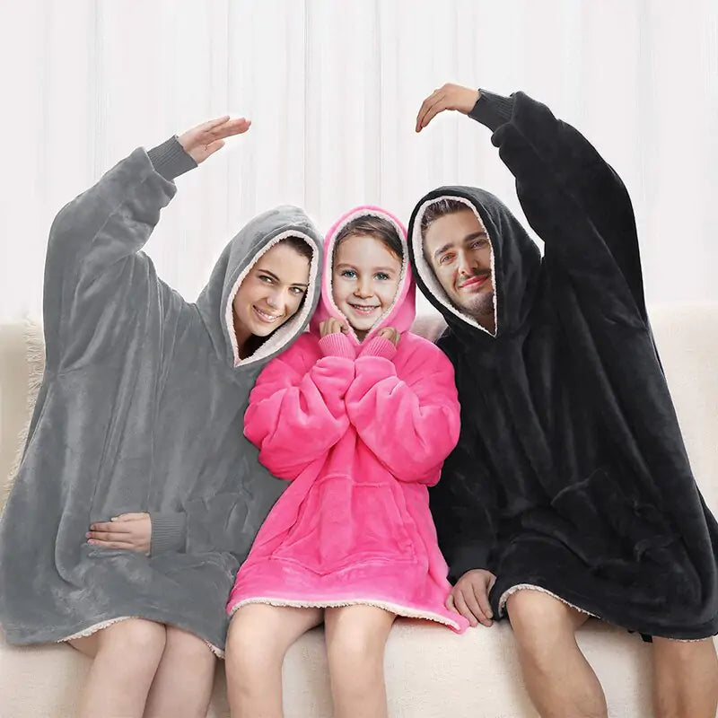 Winter Warm TV Blanket with Sleeves Big Pocket Fleece Family