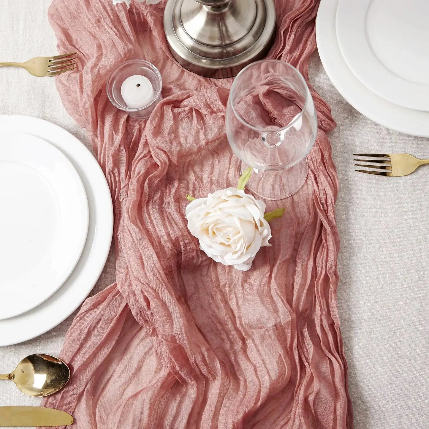 Semi-Sheer Gauze Table Runner Sage Cheesecloth Table Setting