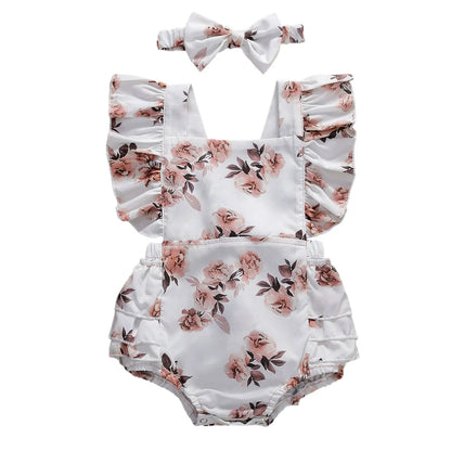 Baby Floral Romper Sleeveless Ruffled Jumpsuits