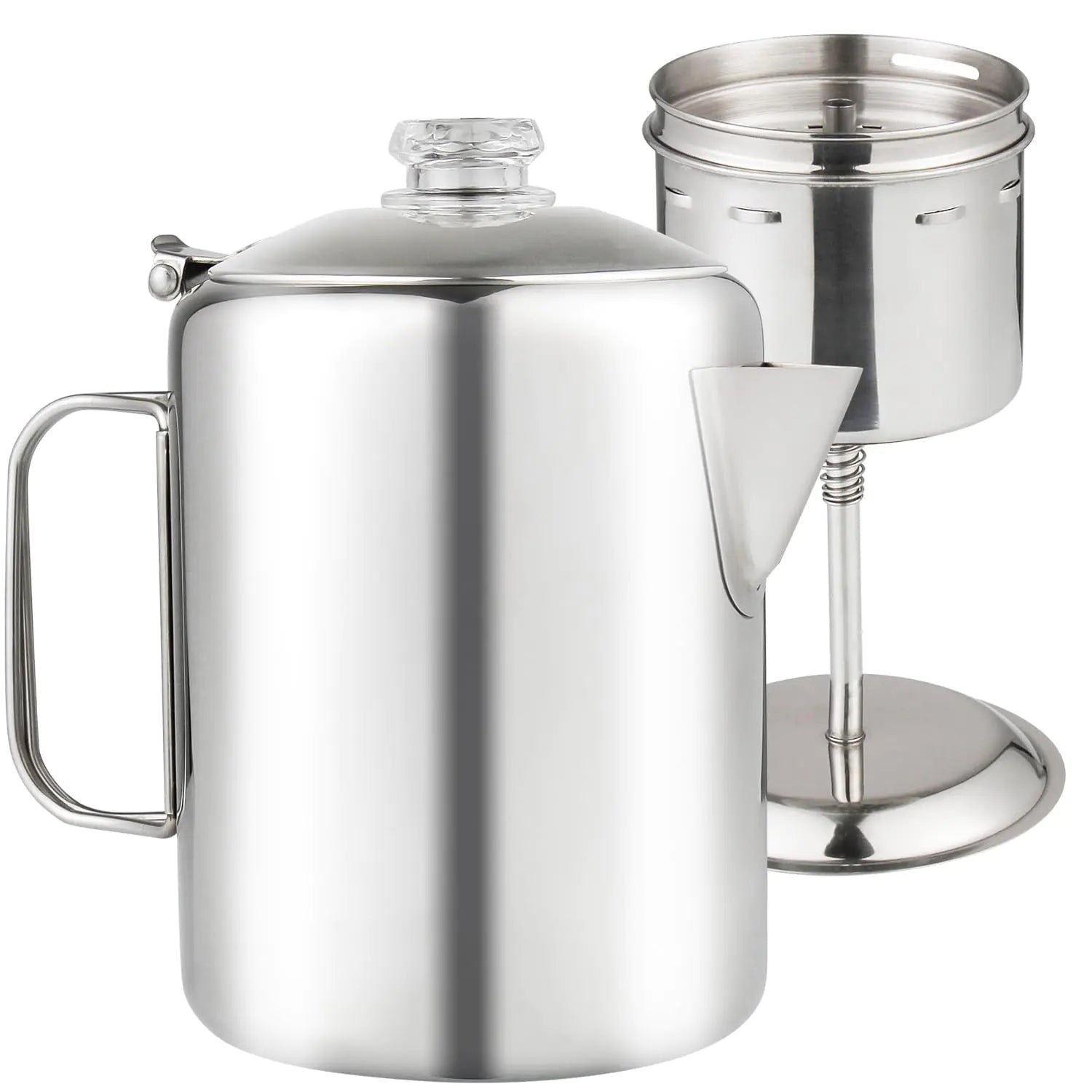 Stainless Steel Coffee Percolator with Heat Resistant Glass Knob Top - Kia Day Design