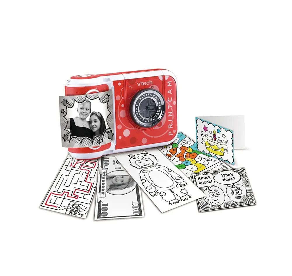 VTech KidiZoom PrintCam (Red) Digital Instant Camera for Children with Built-in Printer Video Recording Special Effects Fun Games & Comic Strip Maker Rechargeable Battery Age 5 Years + - Kia Day Design