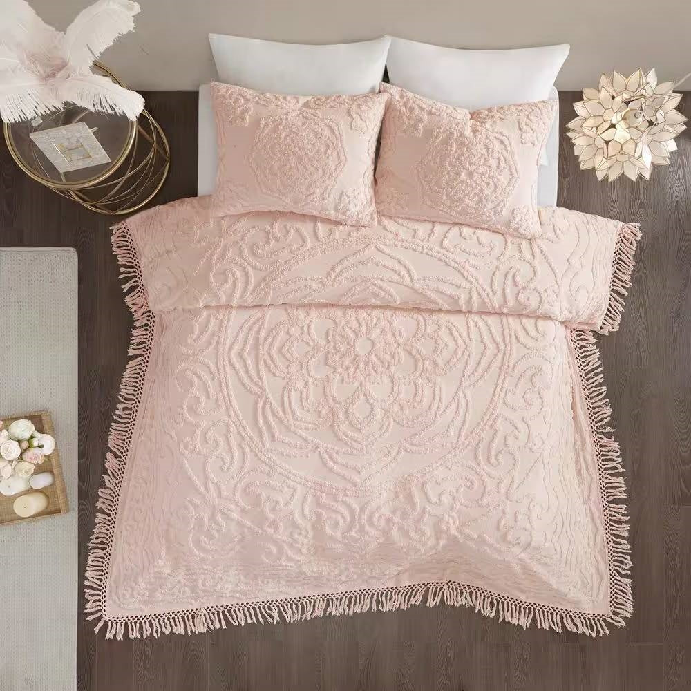 King 100-Percent Cotton Chenille Bedspread with Fringe Hem in Pink Blush- HomePacific- {{Product type}}