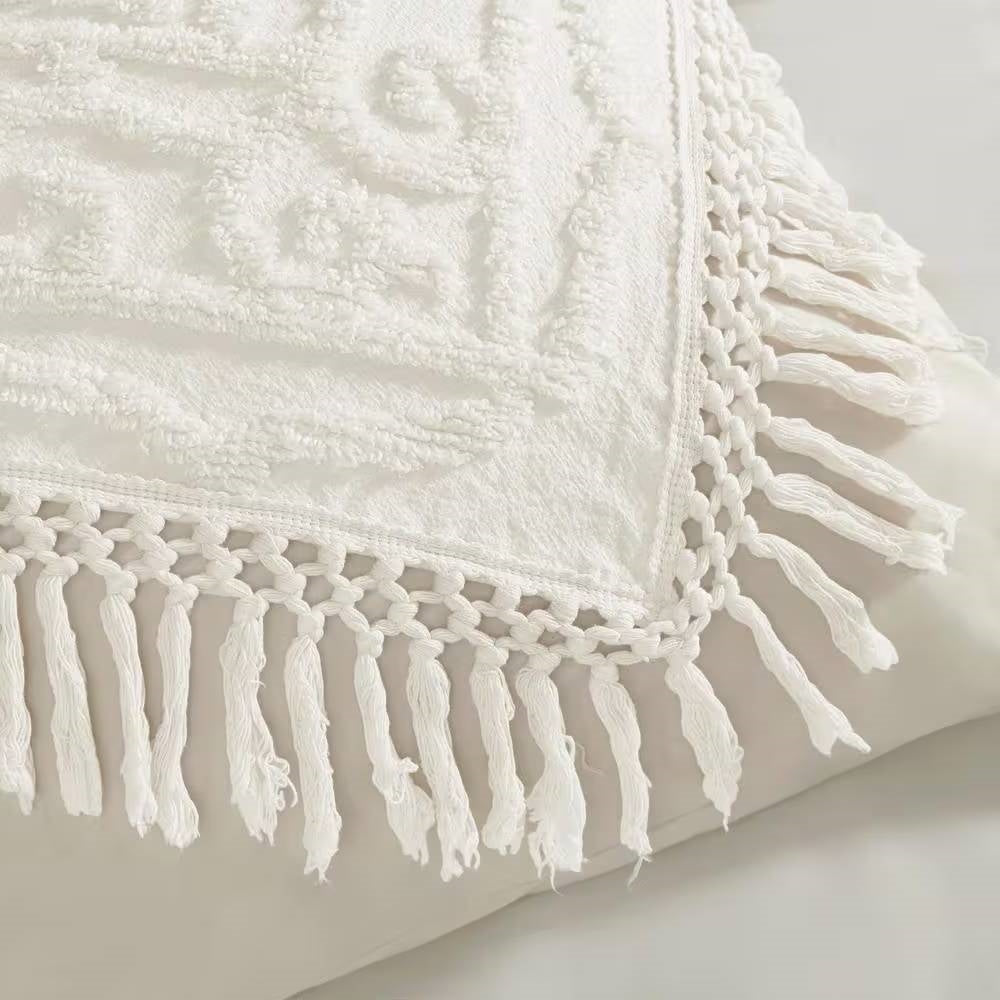 King 100-Percent Cotton Chenille Bedspread with Fringe Hem in Off-White- HomePacific- {{Product type}}
