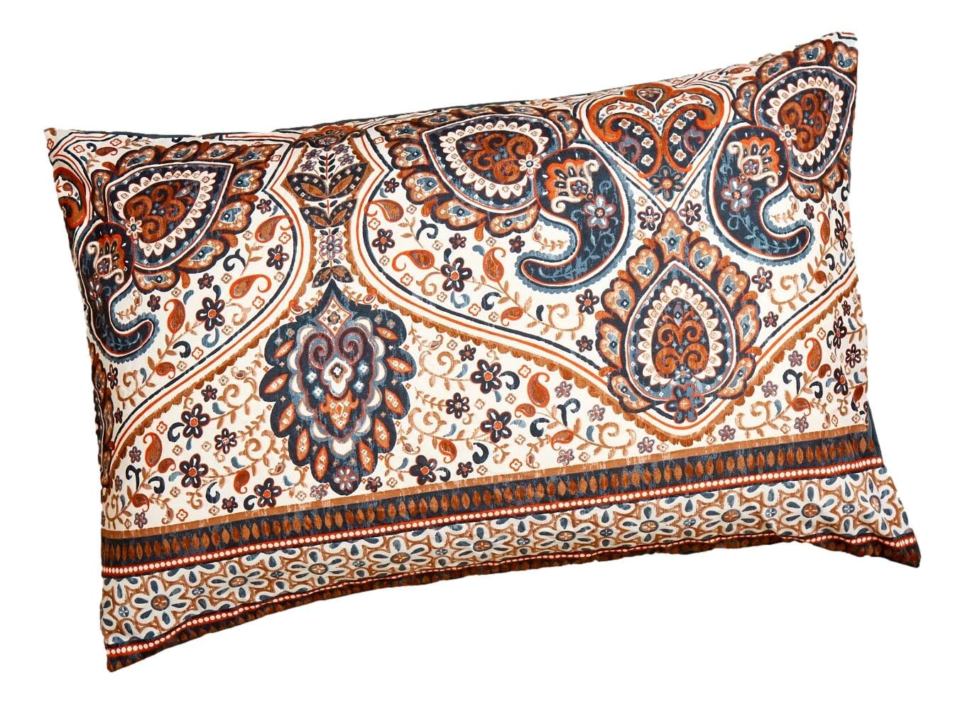 Tache Rustic Paisley Mandala Palace Teal Orange Ivory Pillowcases (KF174) - - Pillowcase