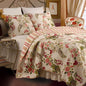 King size 3-Piece Cotton Quilt Set in Pink Beige Floral Butterflies - - Bedroom > Quilts & Blankets