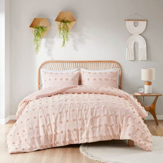 King / Cal King 3-Piece Pink Pompom Microfiber Comforter Set - - Bedroom > Comforters and Sets