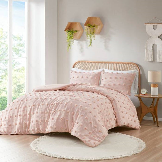 King / Cal King 3-Piece Pink Pompom Microfiber Comforter Set - - Bedroom > Comforters and Sets
