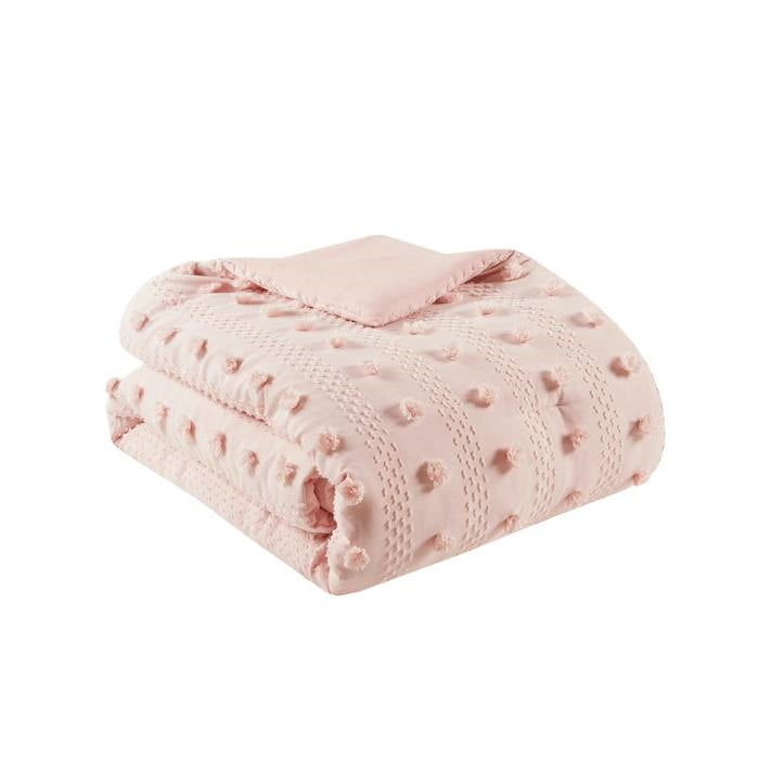 King / Cal King 3-Piece Pink Pompom Microfiber Comforter Set - - Bedroom > Comforters and Sets