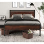 King Metal Platform Bed Frame with Mahogany Wood Panel Headboard Footboard - - Bedroom > Bed Frames > Platform Beds