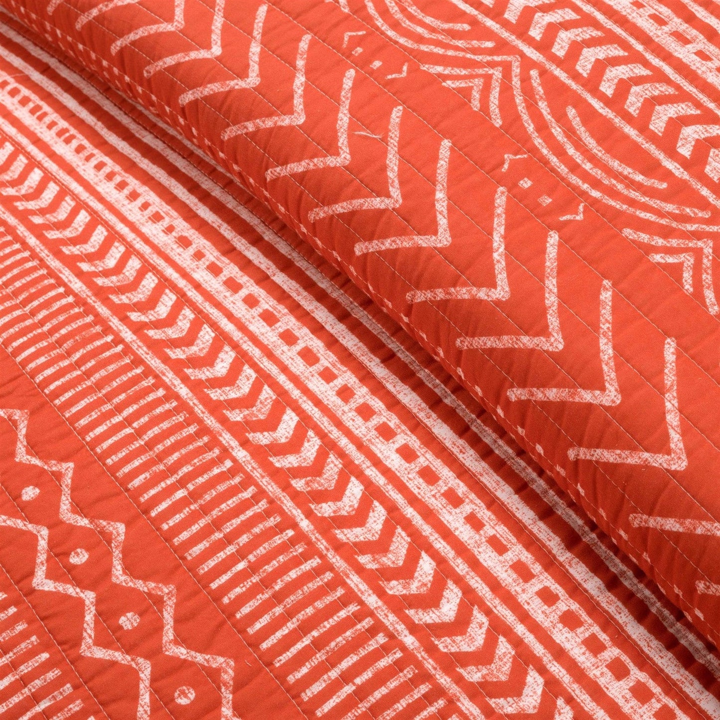 King size Scandinavian Chevron Orange White Stripe Reversible Cotton Quilt Set - - Bedroom > Quilts & Blankets