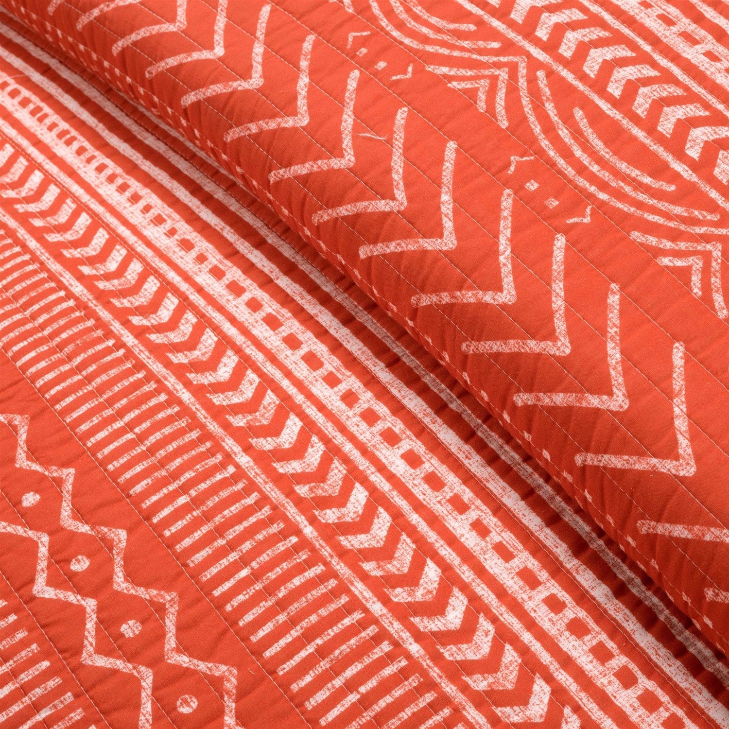 King size Scandinavian Chevron Orange White Stripe Reversible Cotton Quilt Set - - Bedroom > Quilts & Blankets