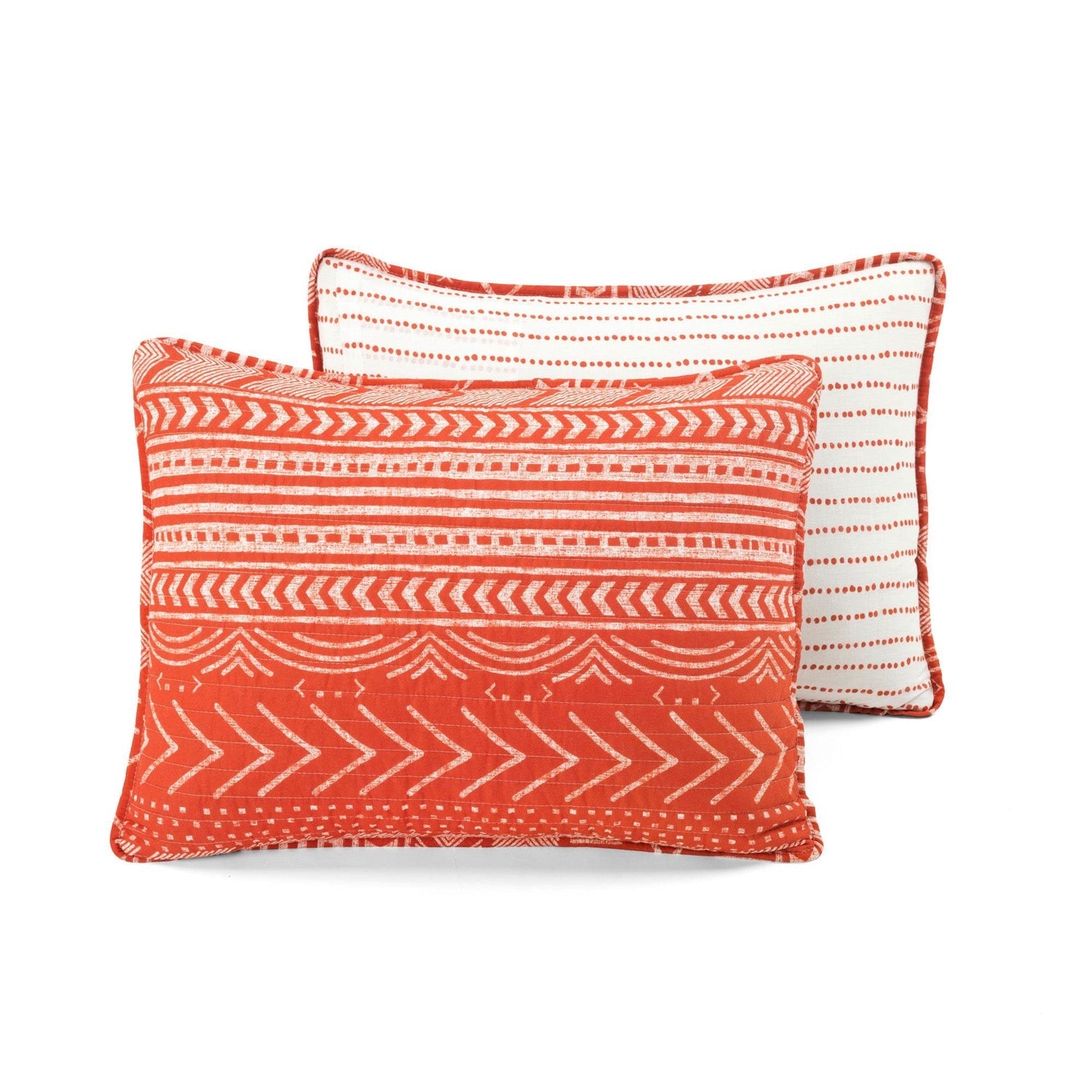 King size Scandinavian Chevron Orange White Stripe Reversible Cotton Quilt Set - - Bedroom > Quilts & Blankets
