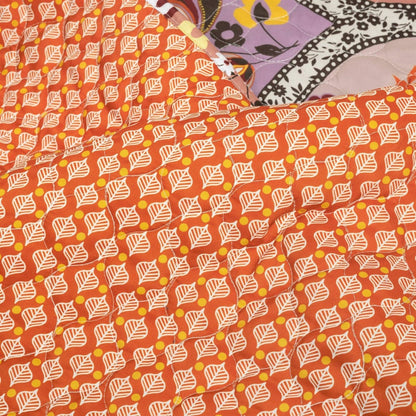 King size Boho Floral Lightweight Cotton Orange Mauve Yellow 3-Piece Quilt Set - - Bedroom > Quilts & Blankets