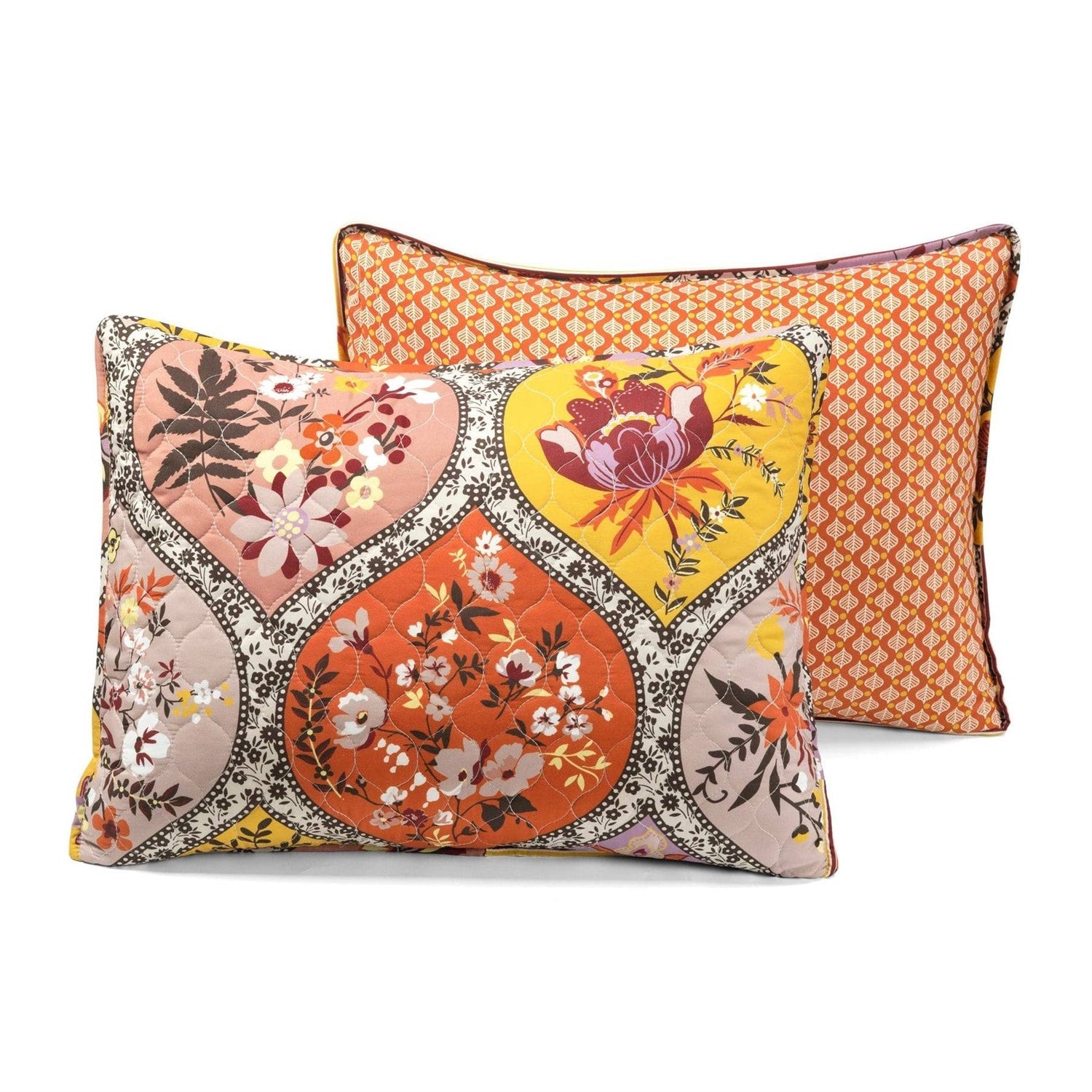King size Boho Floral Lightweight Cotton Orange Mauve Yellow 3-Piece Quilt Set - - Bedroom > Quilts & Blankets