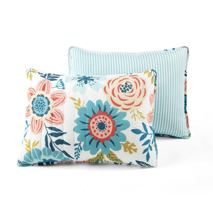 King size Lightweight Floral Teal Blue Pink White 3-Piece Polyester Quilt Set - - Bedroom > Quilts & Blankets